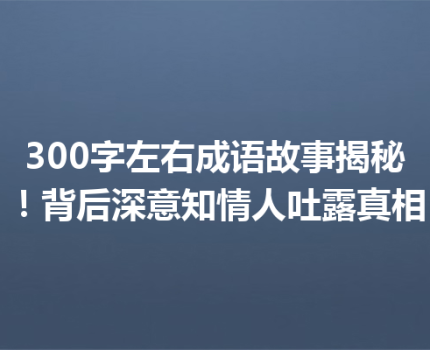 300字左右成语故事揭秘！背后深意知情人吐露真相
