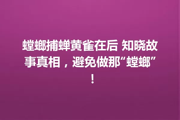 螳螂捕蝉黄雀在后 知晓故事真相,避免做那“螳螂”! 一