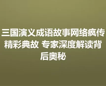 三国演义成语故事网络疯传精彩典故 专家深度解读背后奥秘