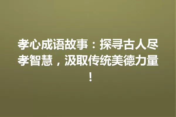 孝心成语故事:探寻古人尽孝智慧,汲取传统美德力量! 一
