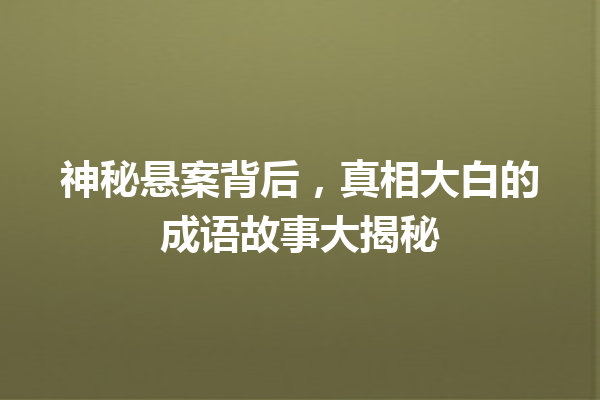 神秘悬案背后,真相大白的成语故事大揭秘 一