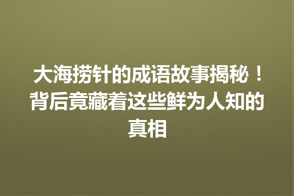 大海捞针的成语故事揭秘!背后竟藏着这些鲜为人知的真相 一