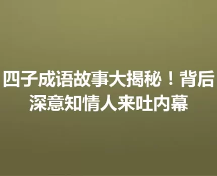 四子成语故事大揭秘！背后深意知情人来吐内幕