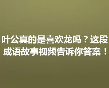 叶公真的是喜欢龙吗？这段成语故事视频告诉你答案！
