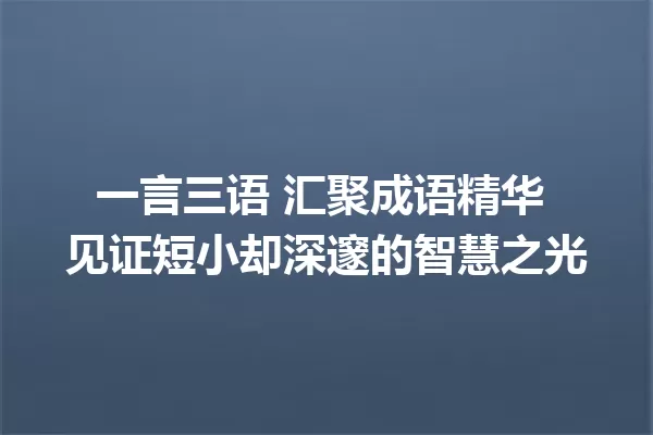 一言三语 汇聚成语精华 见证短小却深邃的智慧之光 一