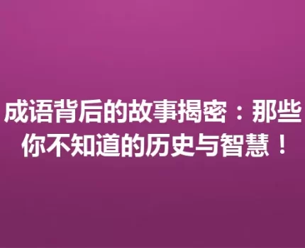 成语背后的故事揭密：那些你不知道的历史与智慧！