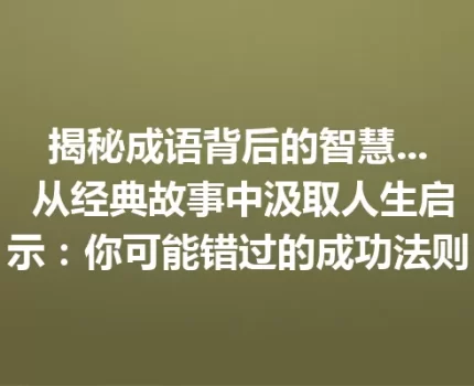 揭秘成语背后的智慧… 从经典故事中汲取人生启示：你可能错过的成功法则
