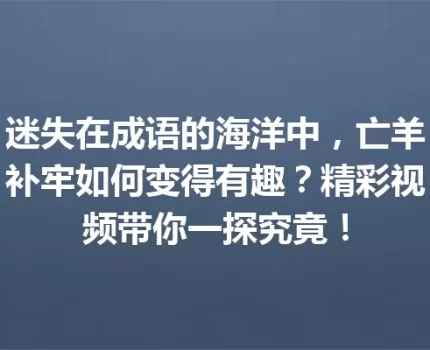 迷失在成语的海洋中，亡羊补牢如何变得有趣？精彩视频带你一探究竟！