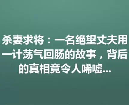 杀妻求将：一名绝望丈夫用一计荡气回肠的故事，背后的真相竟令人唏嘘…