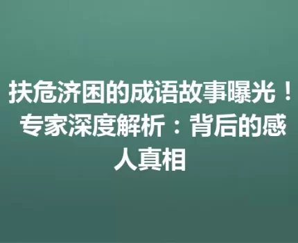 扶危济困的成语故事曝光！ 专家深度解析：背后的感人真相