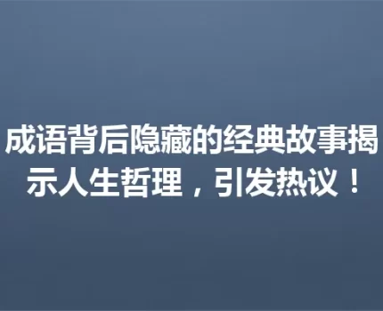 成语背后隐藏的经典故事揭示人生哲理，引发热议！