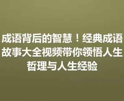 成语背后的智慧！经典成语故事大全视频带你领悟人生哲理与人生经验