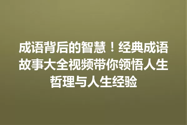 成语背后的智慧!经典成语故事大全视频带你领悟人生哲理与人生经验 一