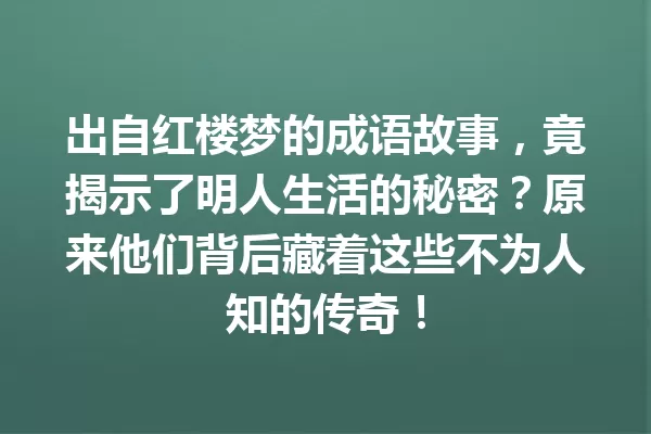 出自红楼梦的成语故事,竟揭示了明人生活的秘密?原来他们背后藏着这些不为人知的传奇! 一