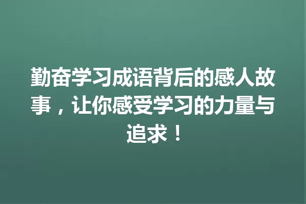 勤奋学习成语背后的感人故事,让你感受学习的力量与追求! 一