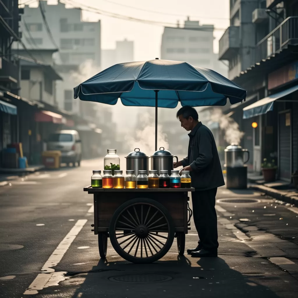 遮天蔽日的雾霾下,市民竟在街头摆摊卖空气? 一