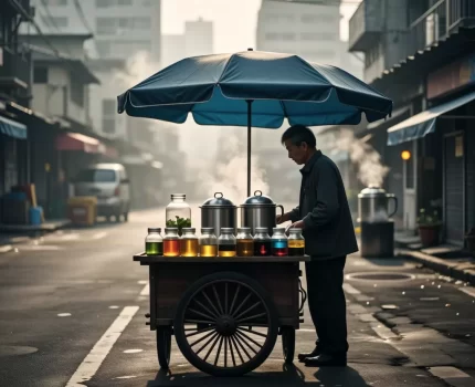 遮天蔽日的雾霾下，市民竟在街头摆摊卖空气？