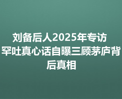 刘备后人2025年专访 罕吐真心话自曝三顾茅庐背后真相